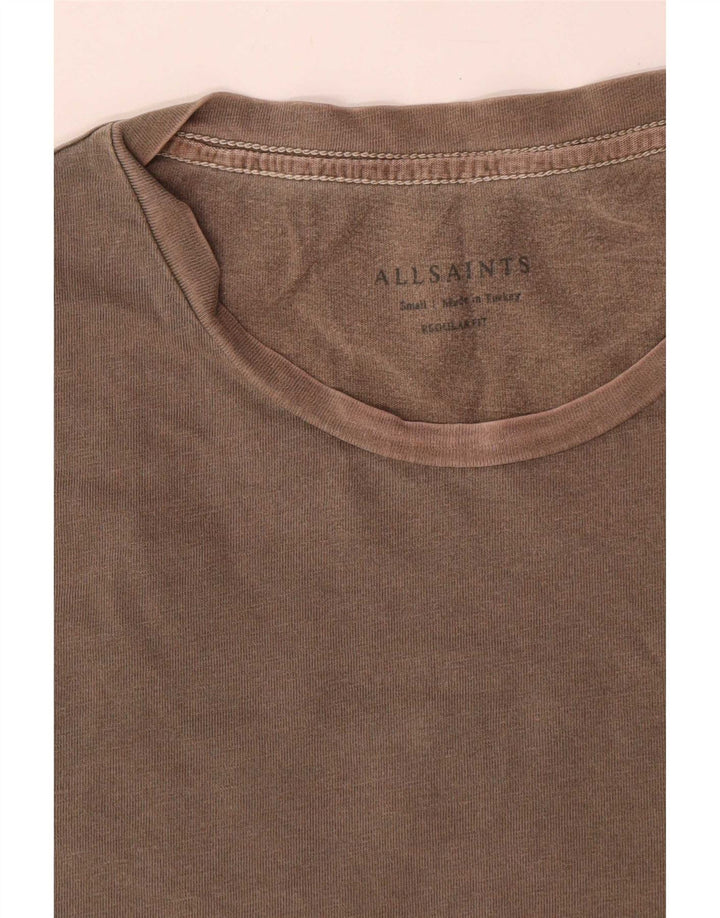 All Saints Mens Camiseta Regular Fit Top Pequeno Algodão Marrom