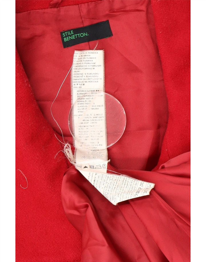 Casaco feminino duplo breasted Benetton Reino Unido 14 lã vermelha média