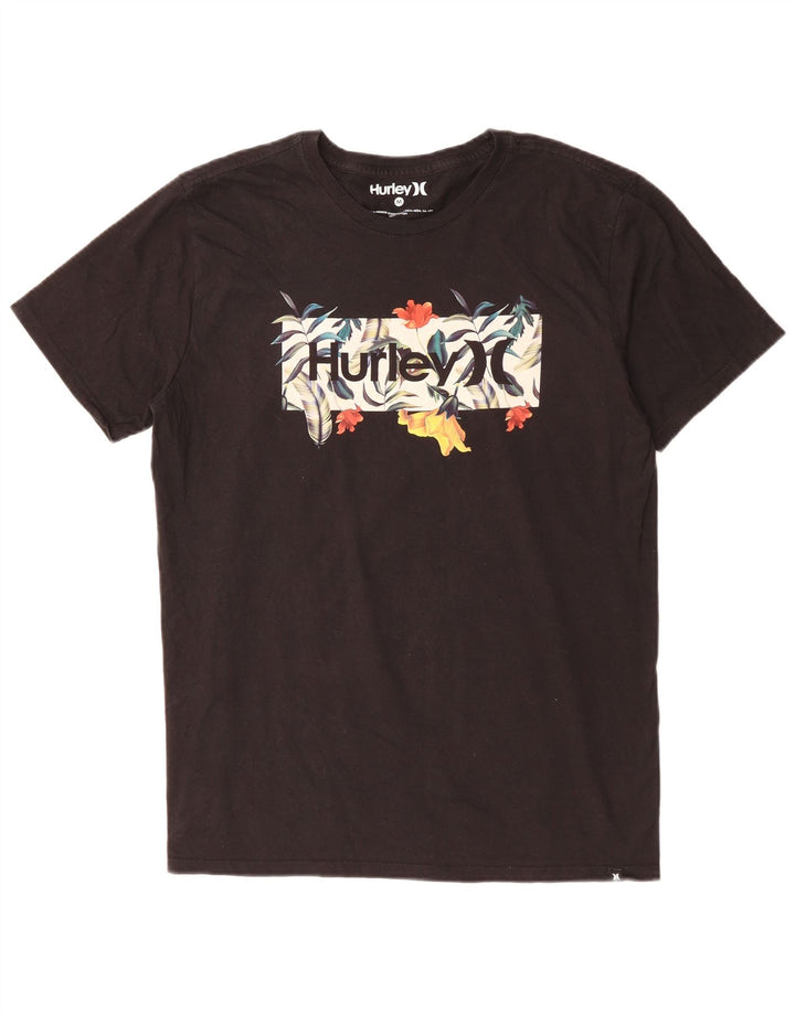 Camiseta gráfica masculina Hurley Top médio algodão preto
