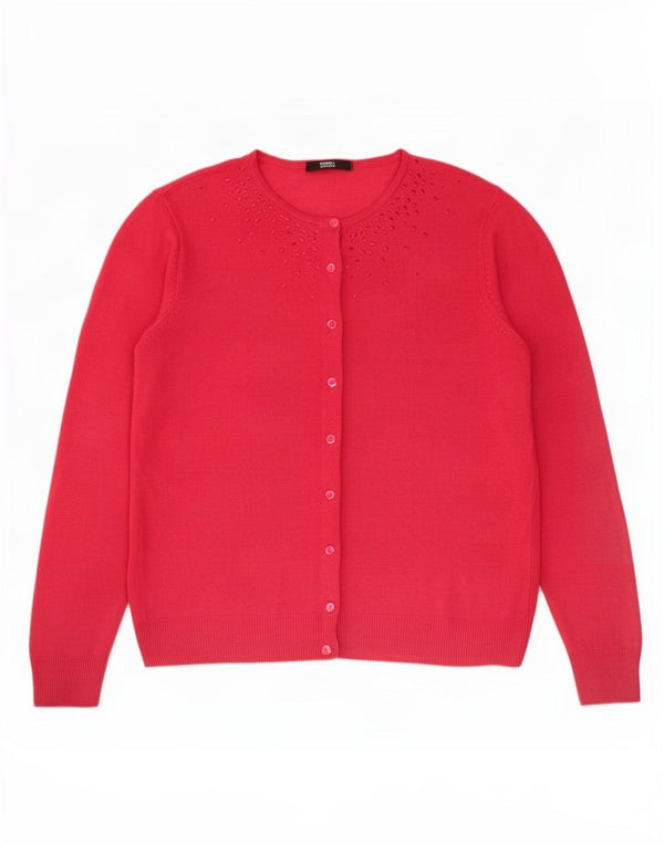 Suéter cardigã feminino Marks & Spencer Reino Unido 14 grande acrílico rosa