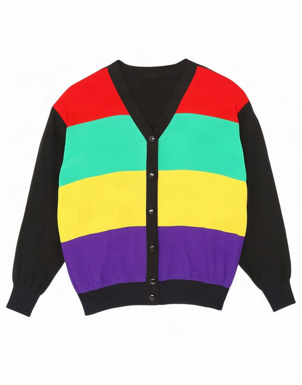 Suéter Cardigan Feminino Vintage Reino Unido 16 Grande Bloco Colorido Multicolorido