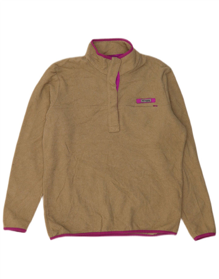 Columbia Suéter feminino de lã com gola redonda e botão UK 18 XL bege poliéster
