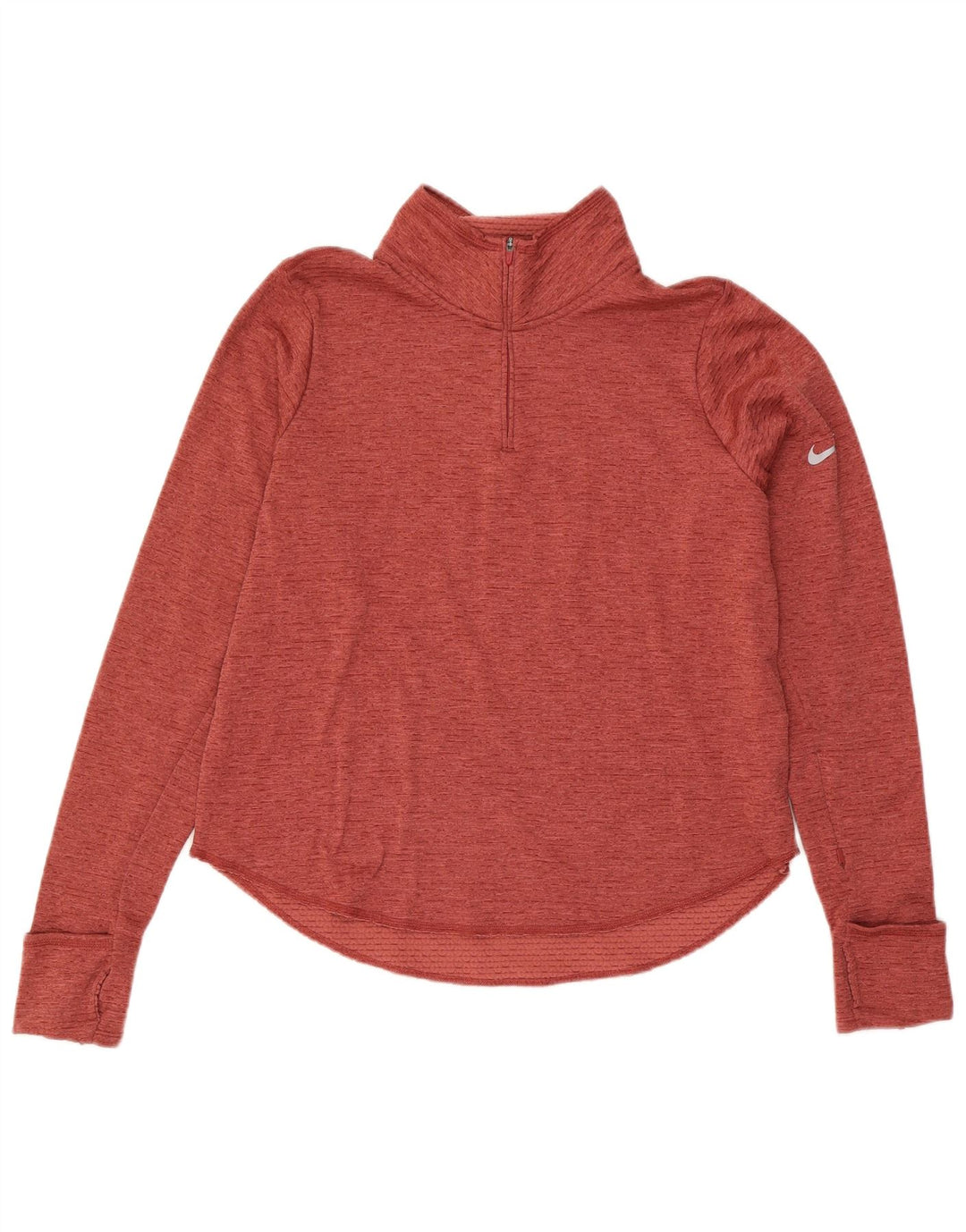 Nike Womens Dri Fit Zip Neck Pullover Treino Top UK 16 Grande Vermelho Salpicado