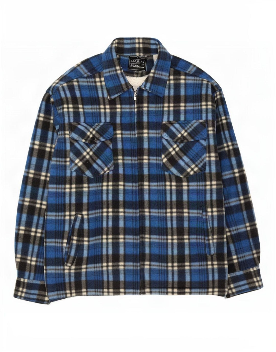 Jaqueta masculina Magill Sherpa Fleece UK 38 poliéster xadrez azul médio