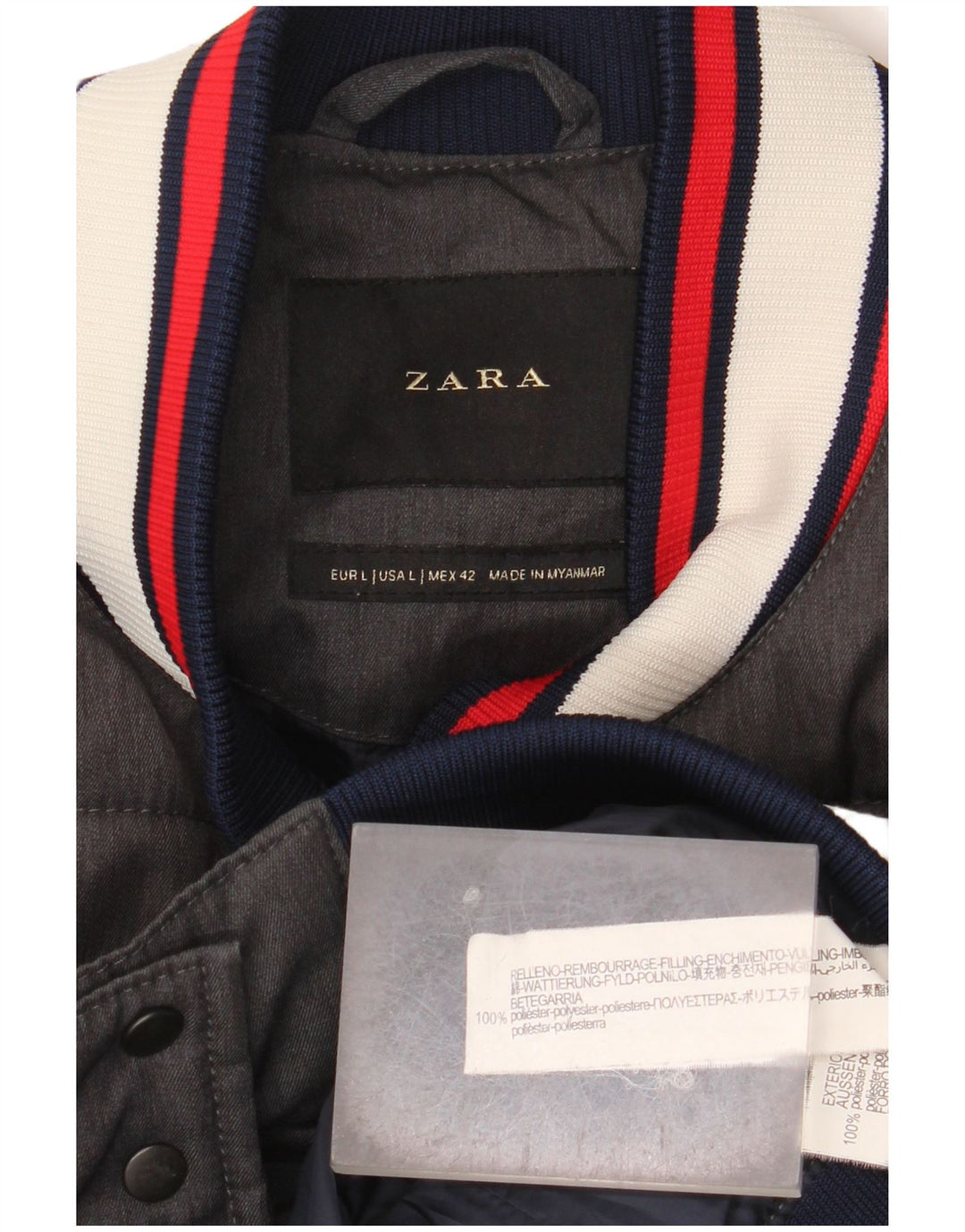 Jaqueta acolchoada masculina Zara UK 40 poliéster cinza grande