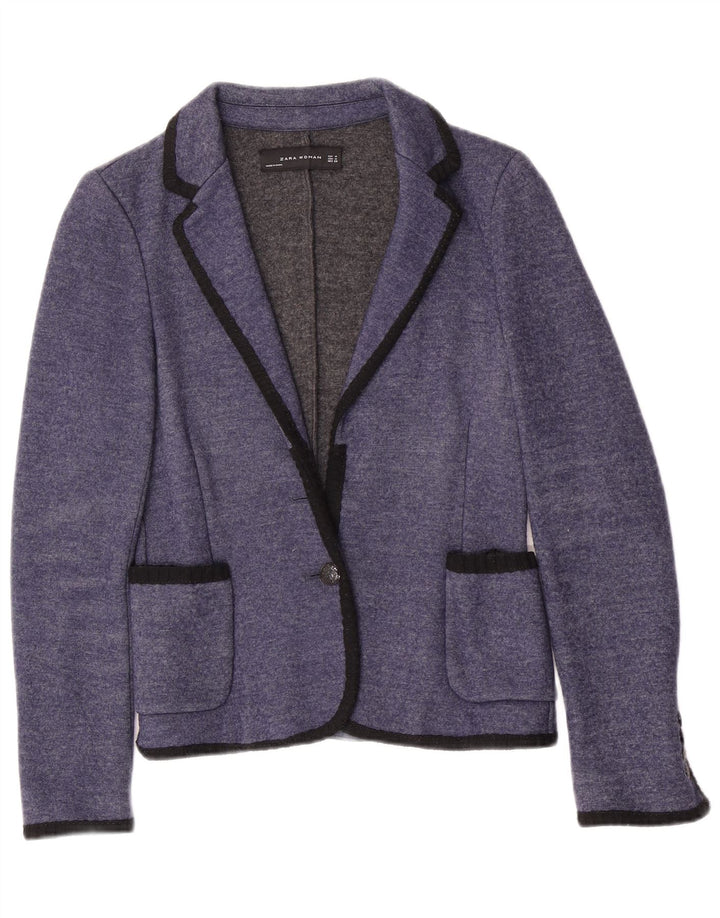 Jaqueta blazer feminina Zara tricotada com 1 botão Reino Unido 12 azul médio