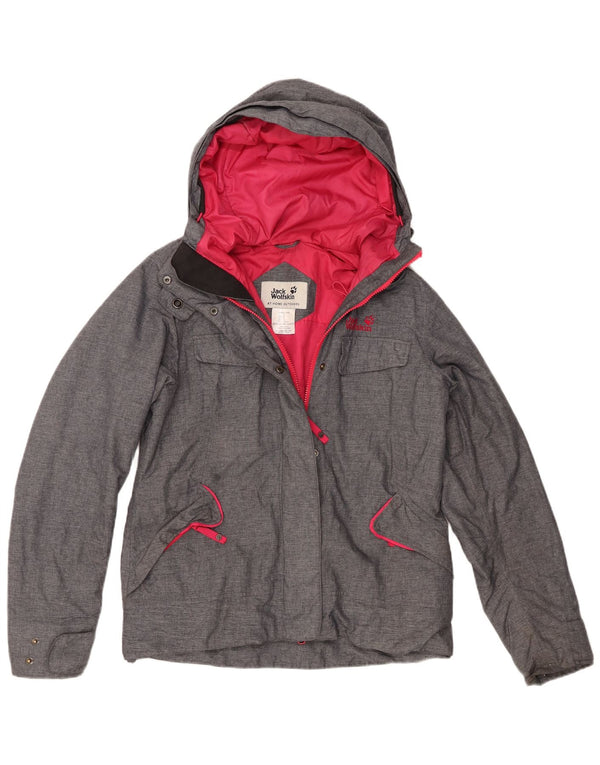 Jaqueta corta-vento feminina com capuz Jack Wolfskin Reino Unido 10 poliéster cinza pequeno