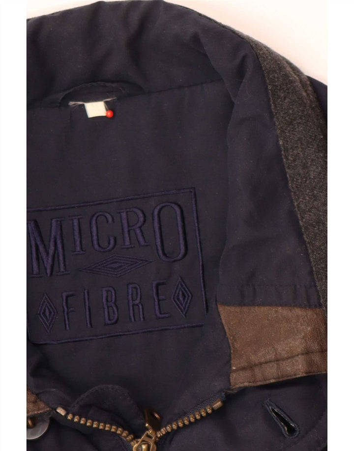 Casaco corta-vento masculino vintage UK 38 poliéster colorblock azul marinho médio