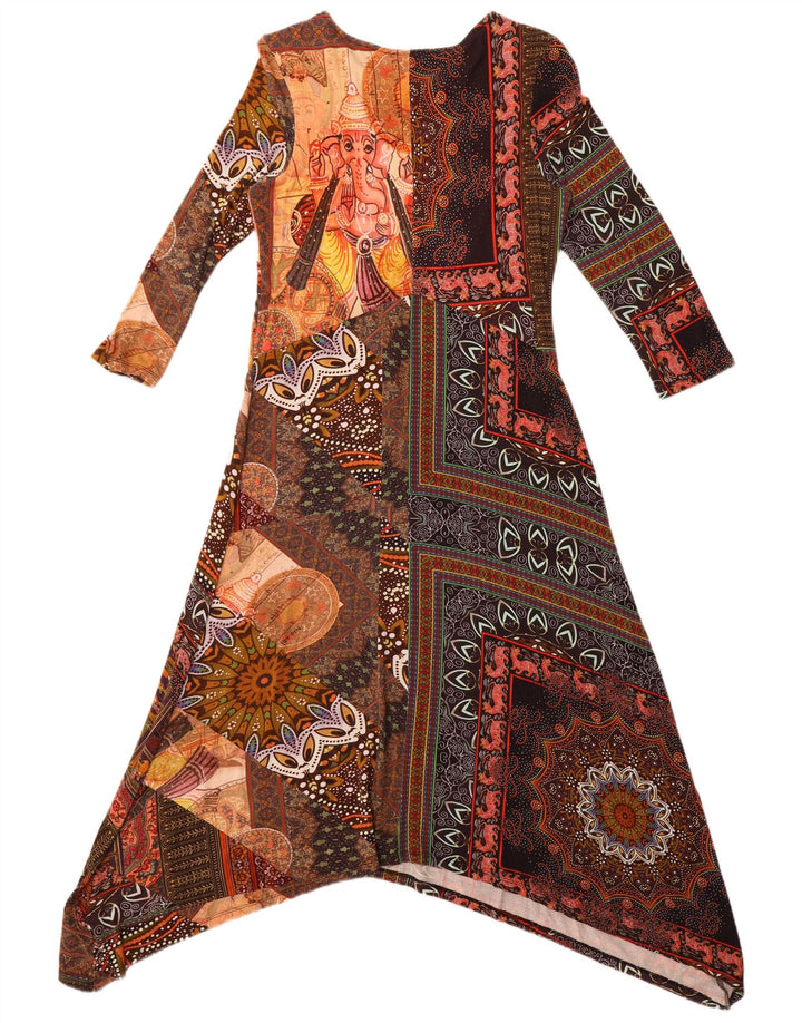 Vestido maxi feminino Desigual manga 3/4 Reino Unido 14 grande viscose multicolorida