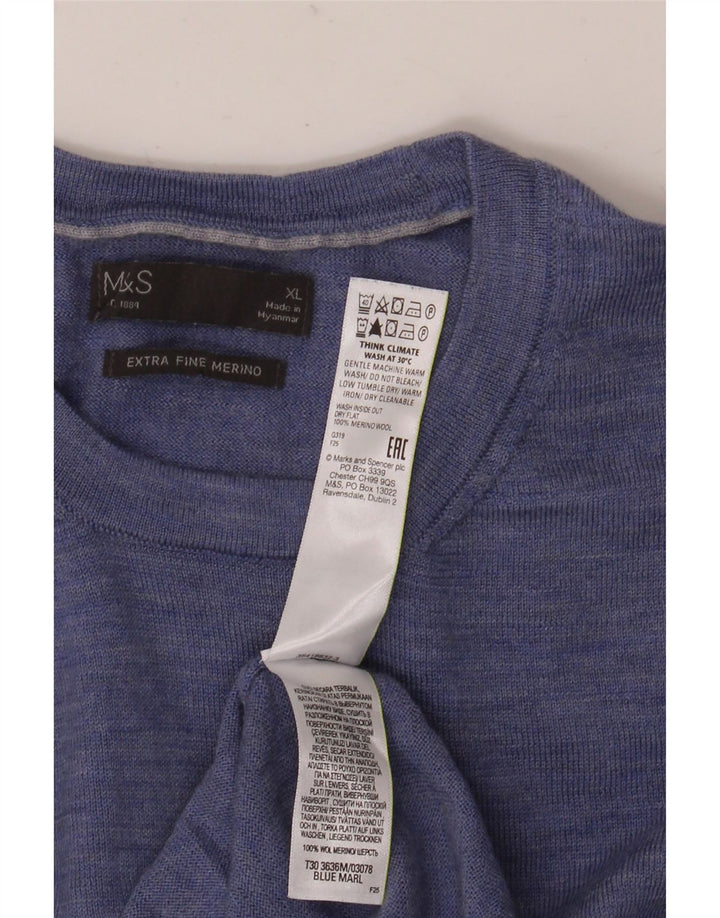Suéter masculino Marks & Spencer com gola redonda XL azul lã merino