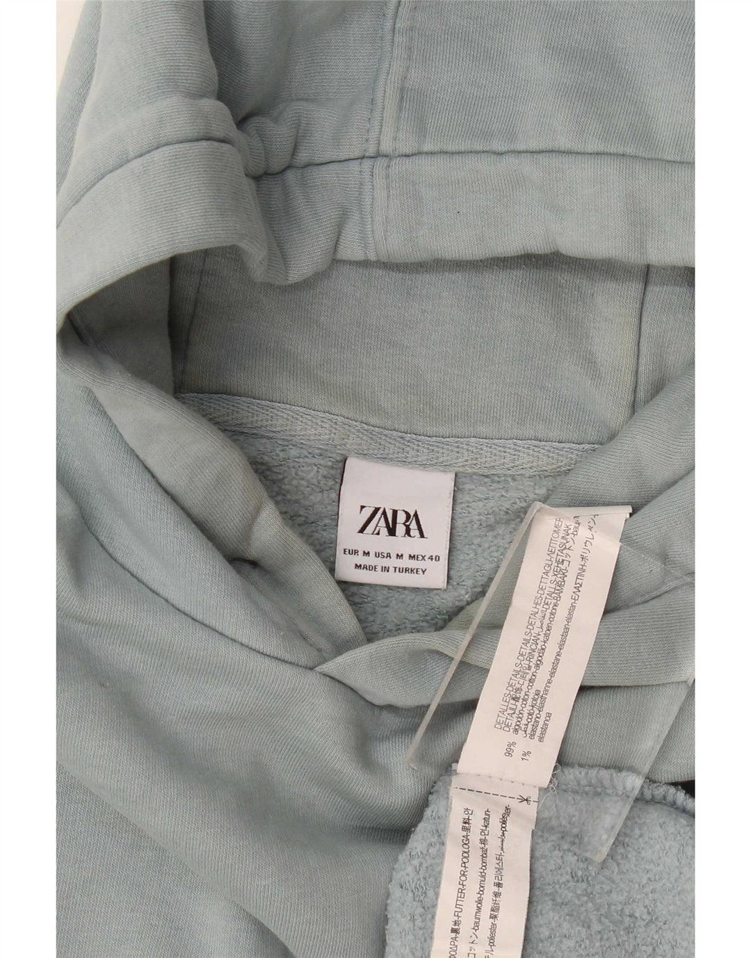 Zara Mens Hoodie Jumper Médio Algodão Azul