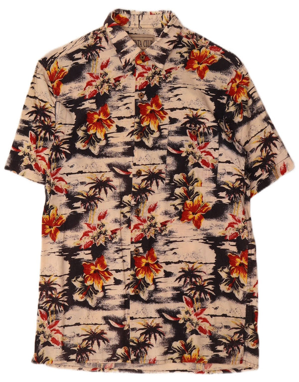 Camisa vintage masculina de manga curta 12-13 anos grande bege floral havaiano