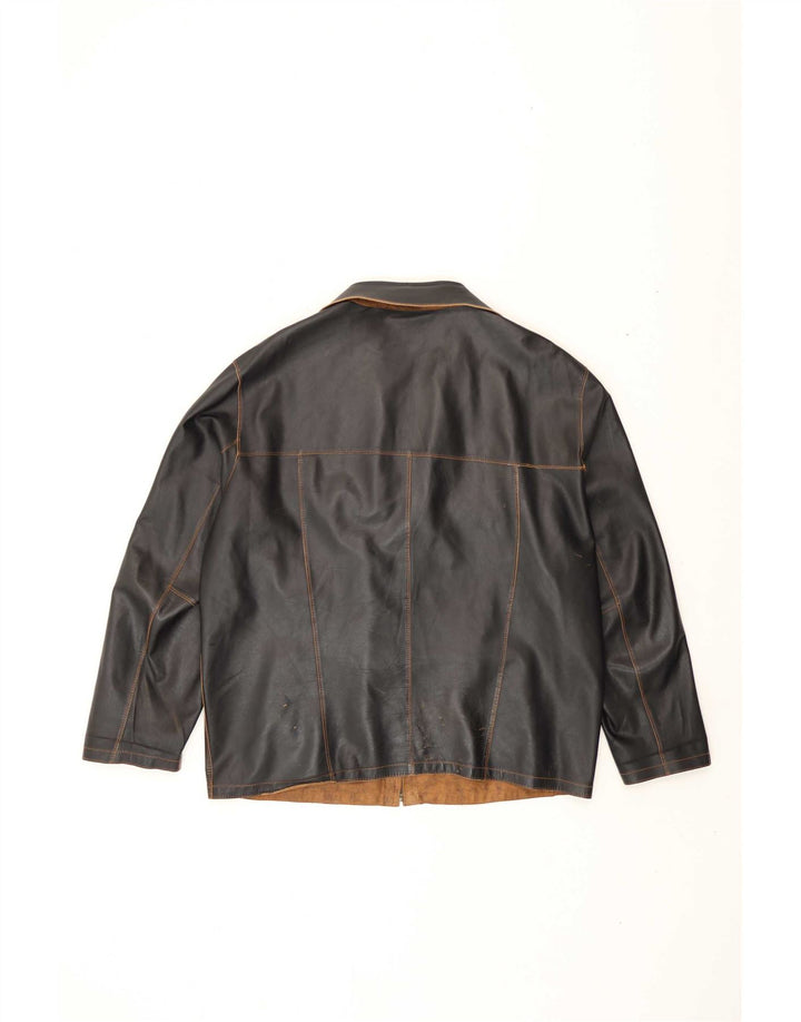 Jaqueta de couro reversível masculina vintage EU 56 3XL marrom