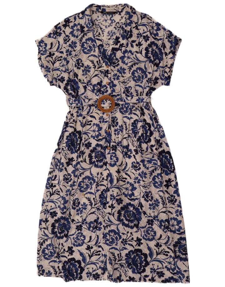 ZARA Vestido maxi feminino de mangas curtas UK 20 2XL azul floral algodão