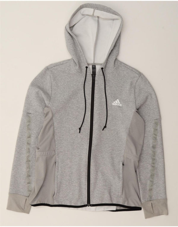 Suéter Adidas feminino com capuz e zíper Reino Unido 16/18 grande algodão cinza