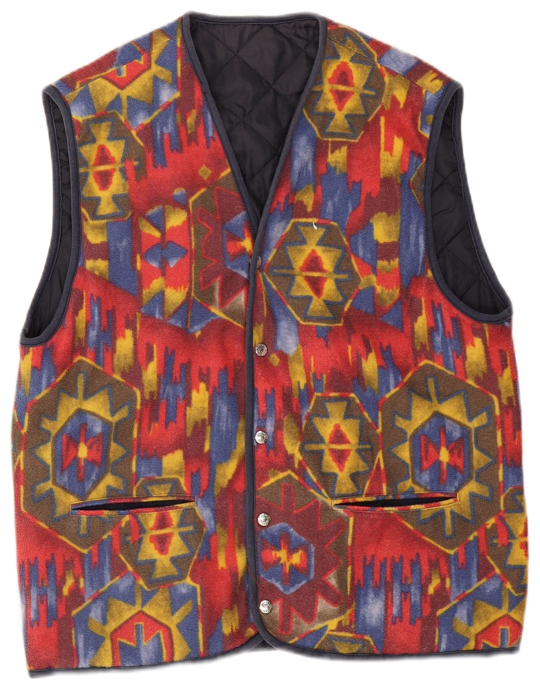 Colete reversível masculino vintage UK 38 médio vermelho geométrico