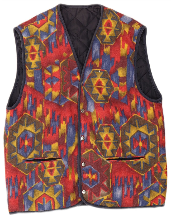 Colete reversível masculino vintage UK 38 médio vermelho geométrico
