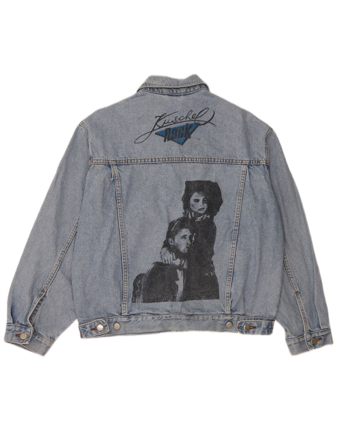 Jaqueta jeans masculina VINTAGE gráfica Reino Unido 36/38 algodão azul pequeno