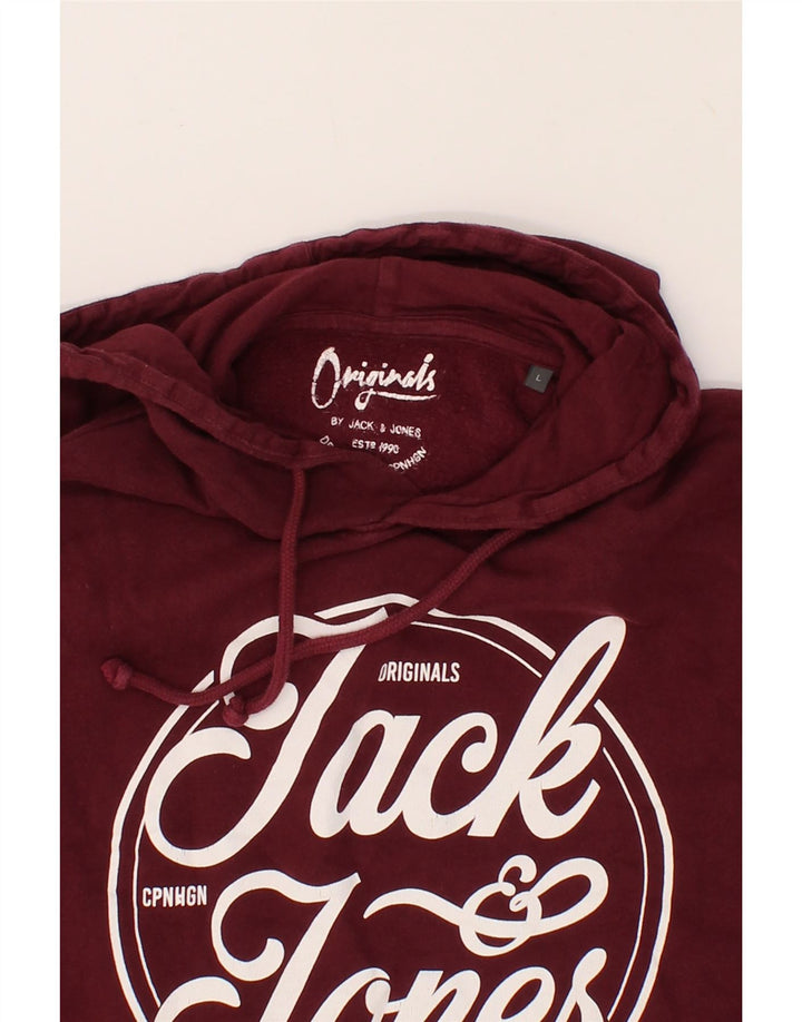 JACK & JONES Mens Graphic Hoodie Jumper Large Burgundy Cotton Vintage Jack & Jones and Second-Hand Jack & Jones from Messina Hembry 