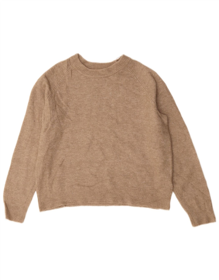 Zara Suéter feminino com gola canoa UK 14 poliamida bege médio