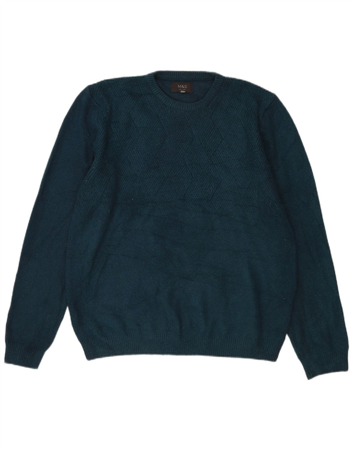 Suéter masculino Marks & Spencer com gola redonda grande acrílico azul