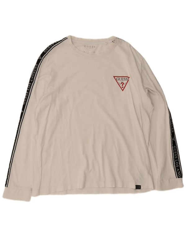 Guess Mens Regular Fit Gráfico Top Manga Longa 2XL Algodão Colourblock Branco