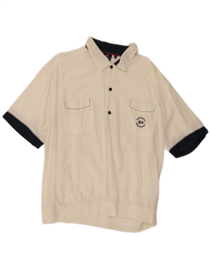 Pulôver masculino Navigare de manga curta 3XL algodão colorblock branco