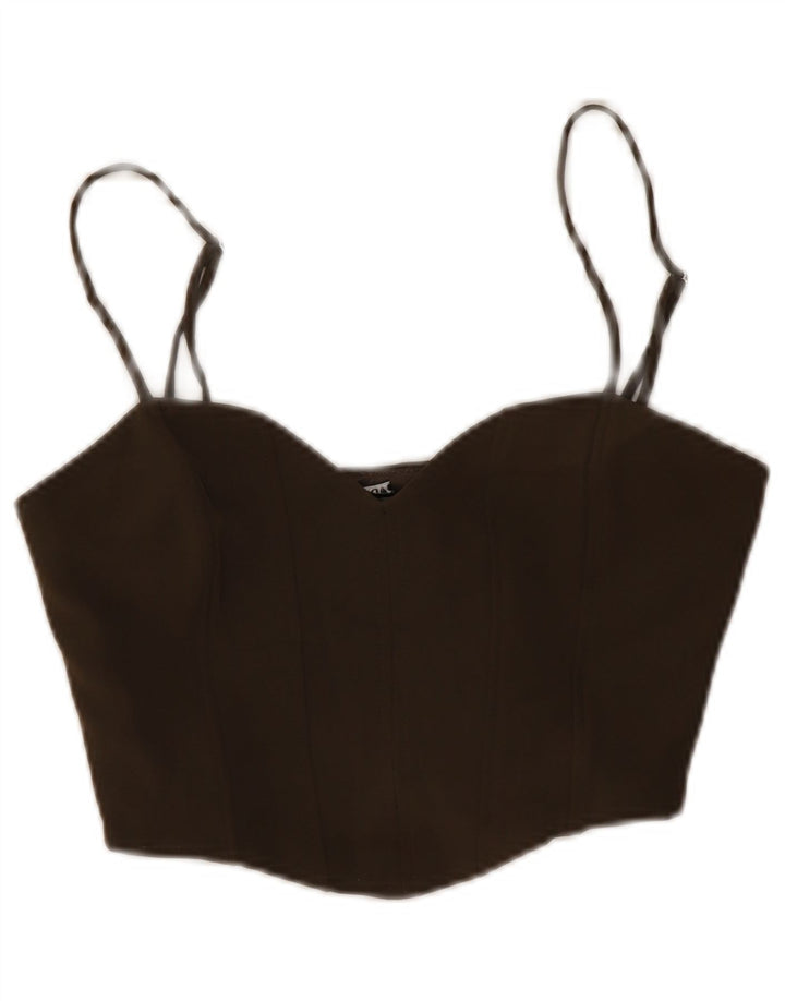 Zara Womens Crop Cami Top UK 12 Médio Marrom