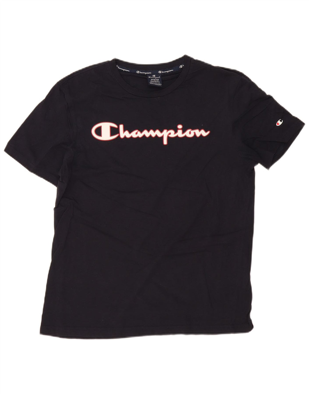 Camiseta gráfica masculina CHAMPION Top médio algodão azul marinho