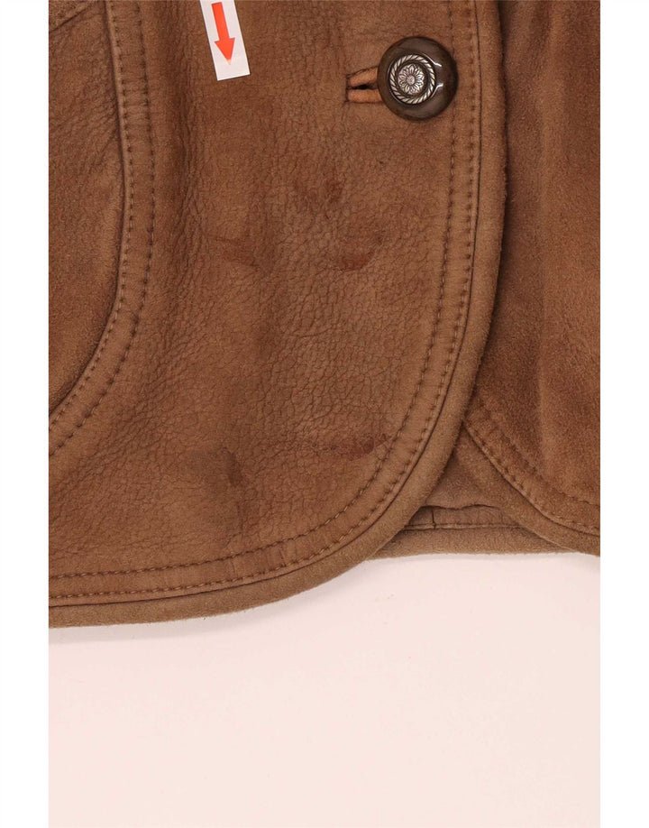 Jaqueta blazer feminina vintage de camurça com 1 botão IT 40 couro marrom grande