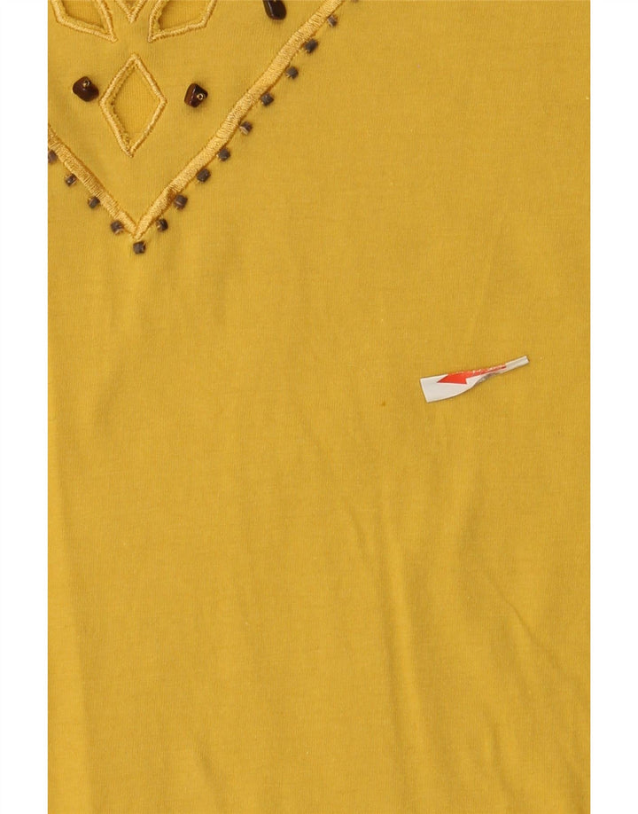 Blusa feminina vintage UK 16 grande algodão amarelo