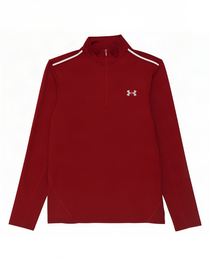 Under Armour Mens Zip Neck Pulôver Treino Top Médio Borgonha