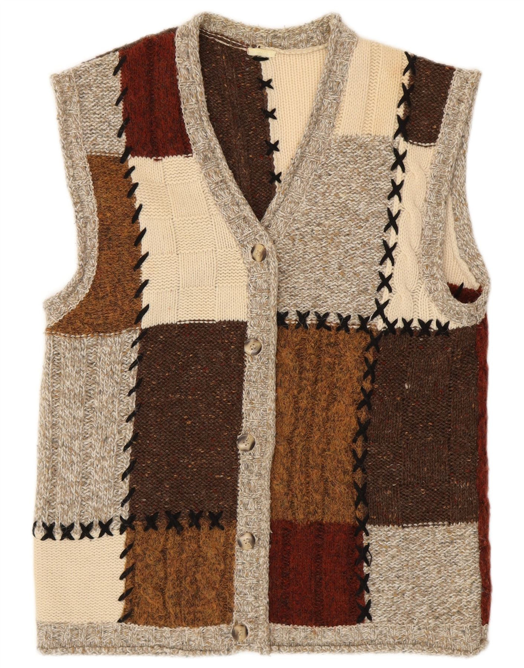 Suéter cardigã feminino VINTAGE UK 16 grande bloco colorido multicolorido