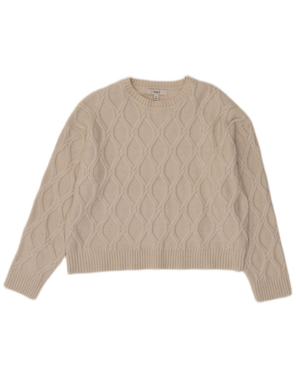 Suéter feminino Marks & Spencer com gola canoa e gola redonda Reino Unido 14 médio bege