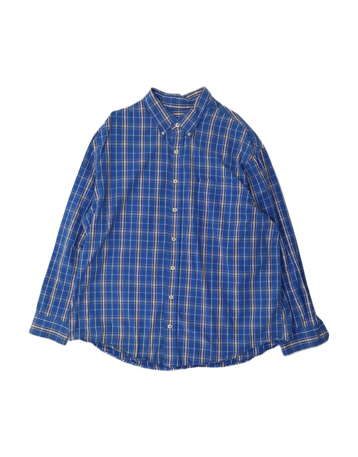 Camisa masculina grande e alta IZOD 2XL algodão xadrez azul