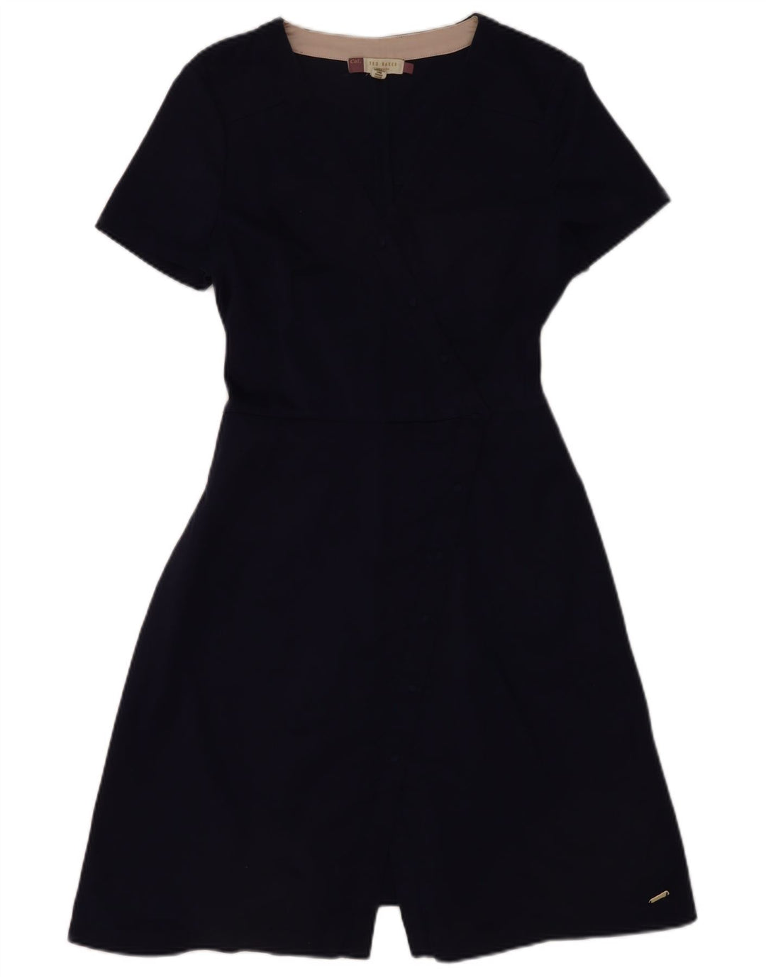 Vestido feminino Ted Baker evasê tamanho 3 médio azul marinho algodão