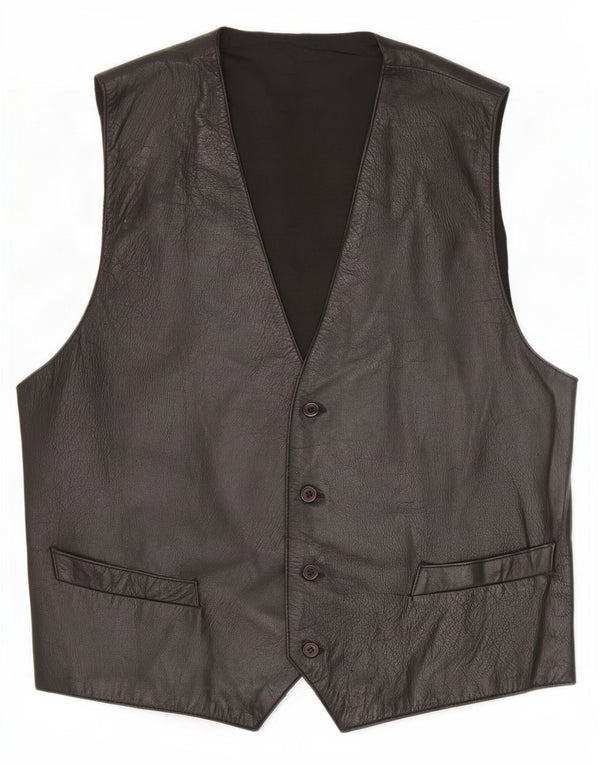 Colete de couro masculino vintage IT 56 3XL preto