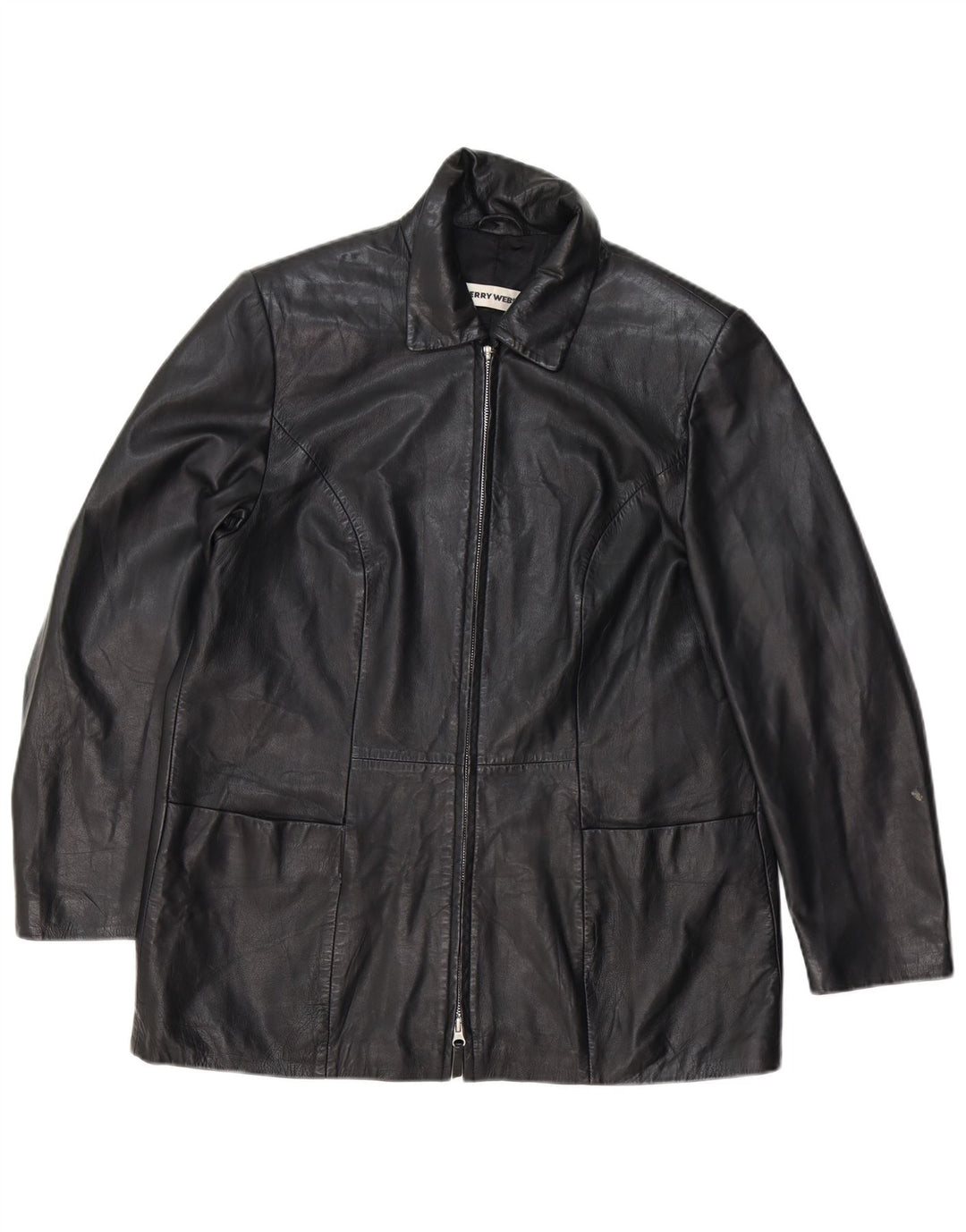 Casaco de couro feminino GERRY WEBER Reino Unido 16 grande couro preto