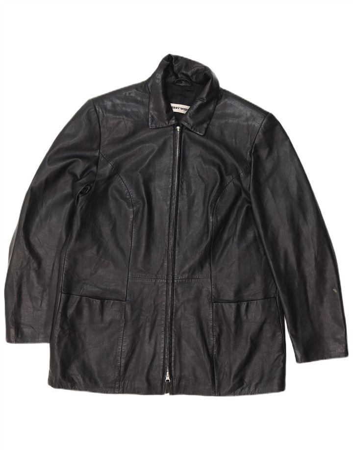 Casaco de couro feminino GERRY WEBER Reino Unido 16 grande couro preto