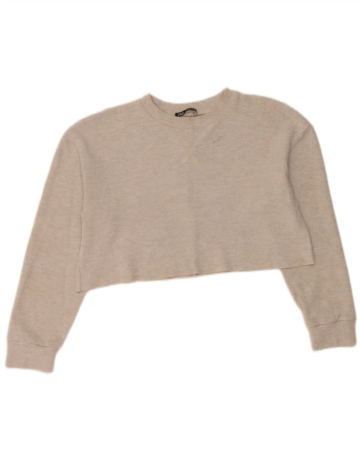 Zara Womens Crop Oversized Moletom Jumper Reino Unido 10 Pequeno Cinza