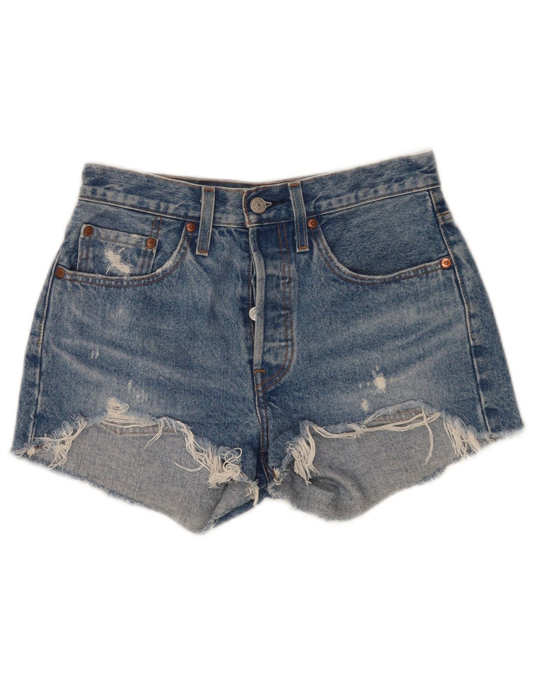 Shorts jeans feminino Levi's 501 desgastado W26 pequeno algodão azul