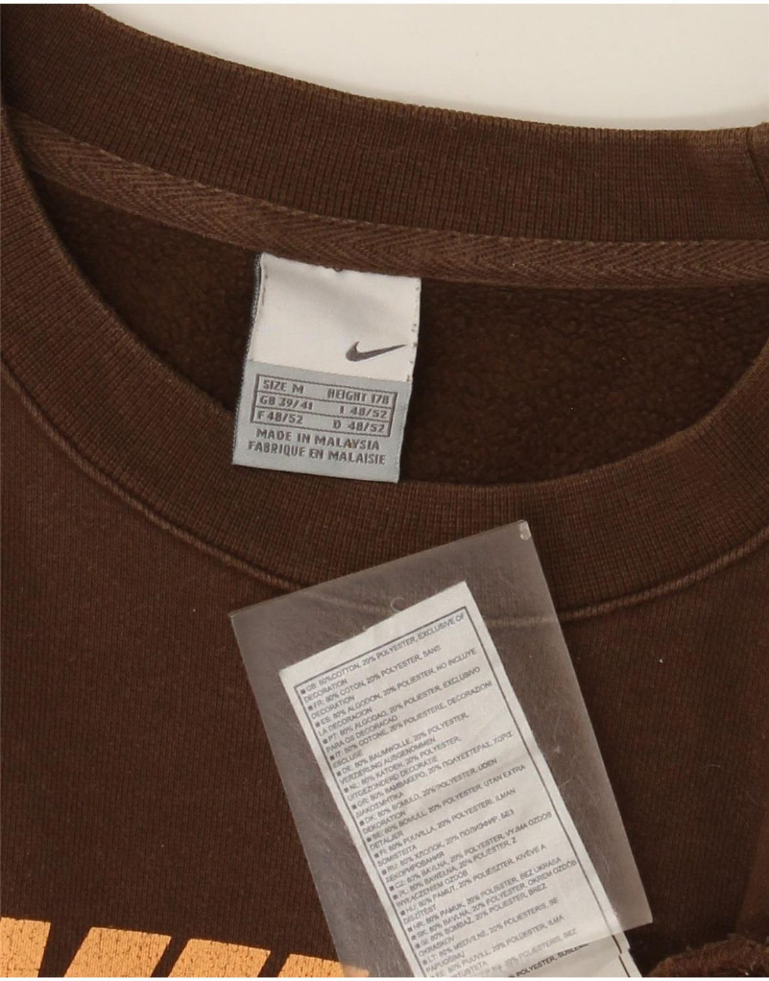 Nike Mens Graphic Moletom Jumper UK 39/41 Médio Marrom Algodão