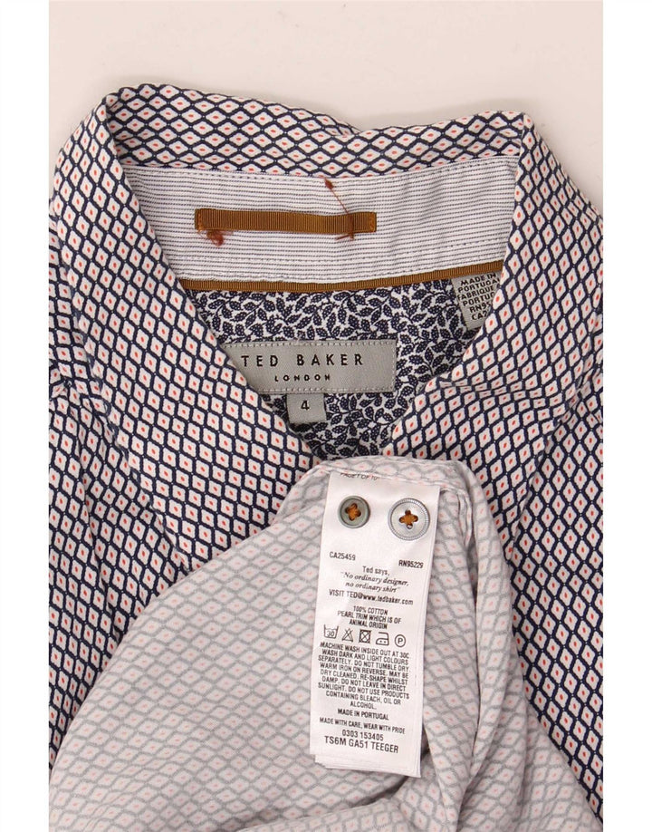 Camisa masculina de manga curta Ted Baker tamanho 4 grande algodão geométrico azul marinho