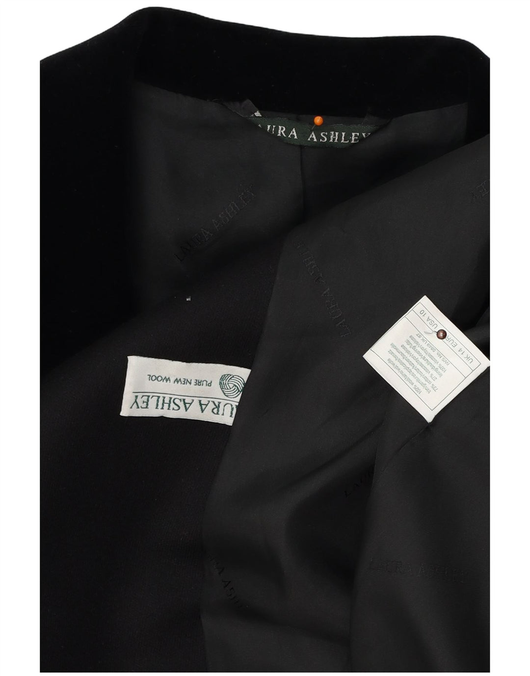 LAURA ASHLEY Jaqueta blazer feminina Longline de 4 botões Reino Unido 14 grande lã preta