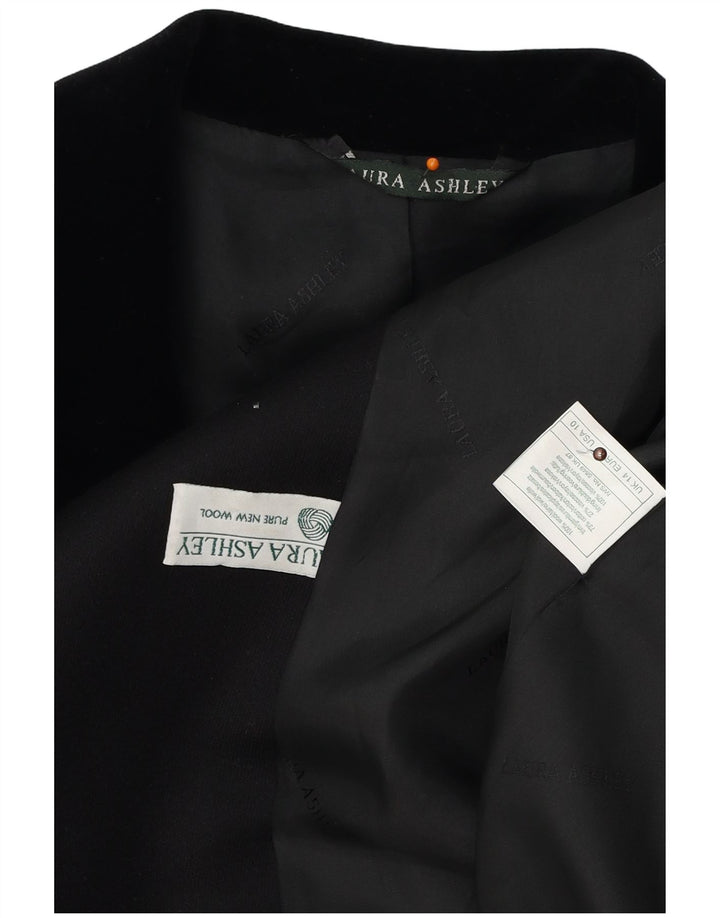 LAURA ASHLEY Jaqueta blazer feminina Longline de 4 botões Reino Unido 14 grande lã preta