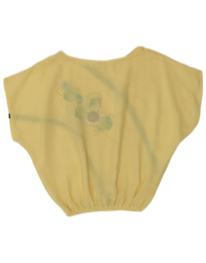 Blusa cropped feminina vintage UK 14 poliéster floral amarelo médio