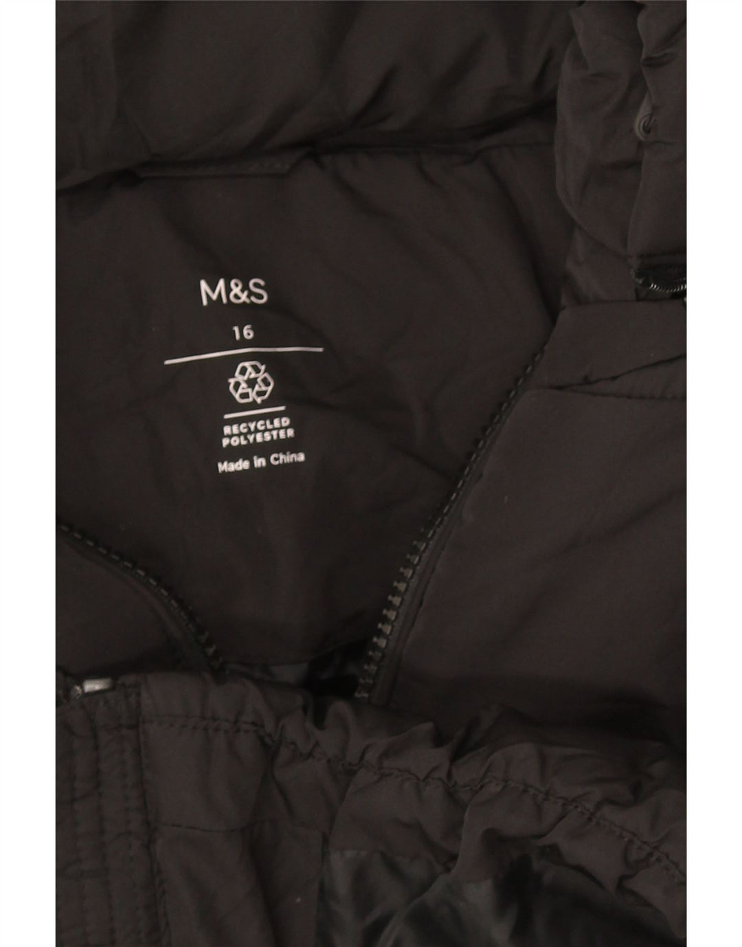 Jaqueta feminina acolchoada com capuz Marks & Spencer Reino Unido 16 grande poliéster preto