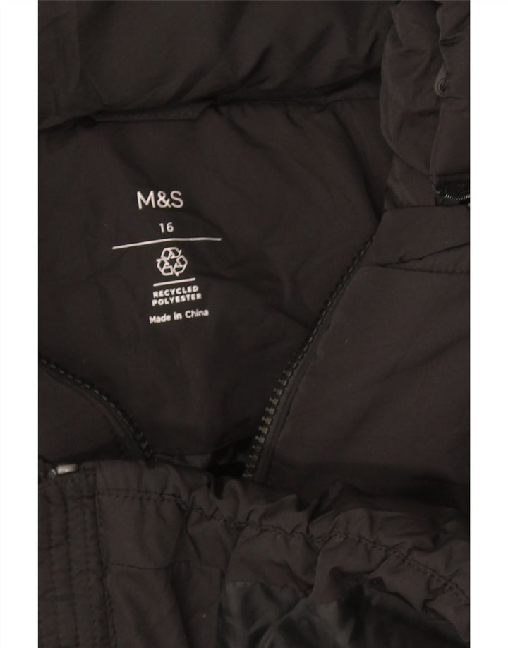 Jaqueta feminina acolchoada com capuz Marks & Spencer Reino Unido 16 grande poliéster preto