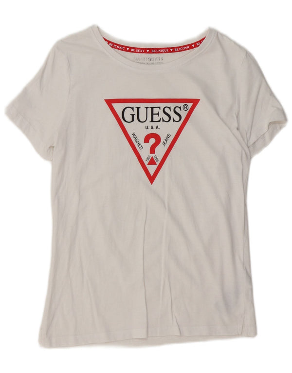 Camiseta feminina gráfica GUESS UK 6 XS algodão branco