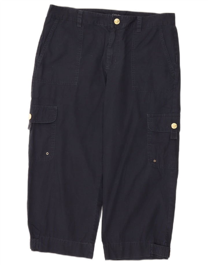 Calça feminina reta Capri Cargo Chaps US 8 médio W32 L21 azul marinho